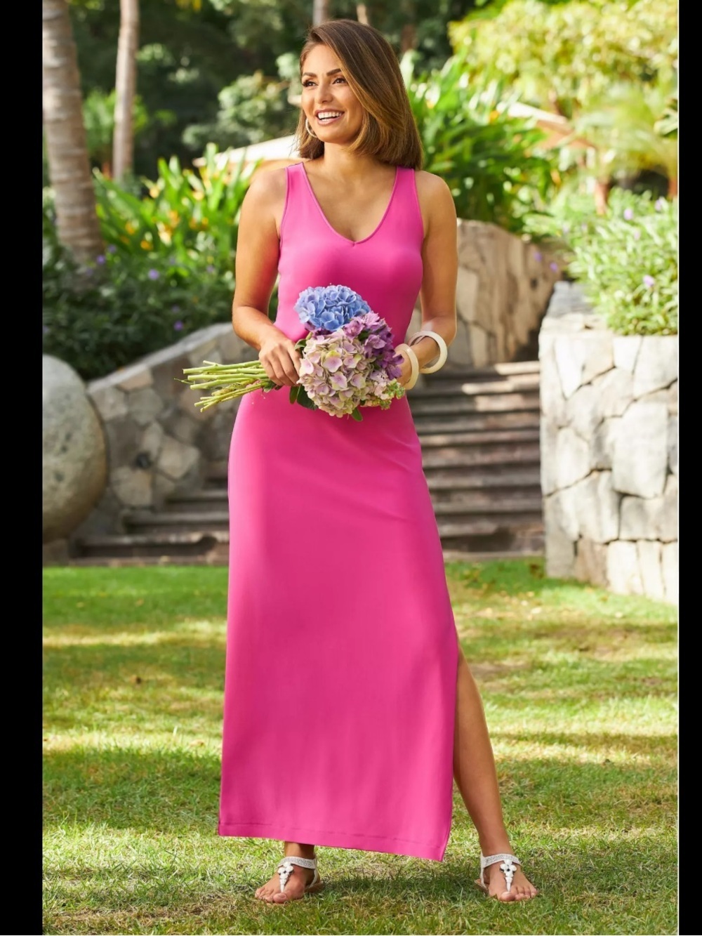 Boston Proper beyond travel Hot Pink Sleeveless V-Neck Maxi Dress